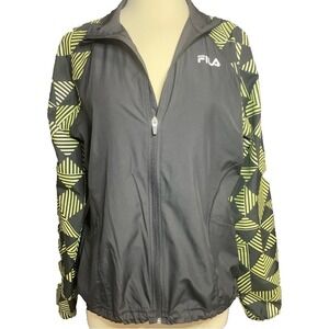 Fila Sport Women Jacket Black Geometric Sleeve Zip Up Athletic Activewear Size M